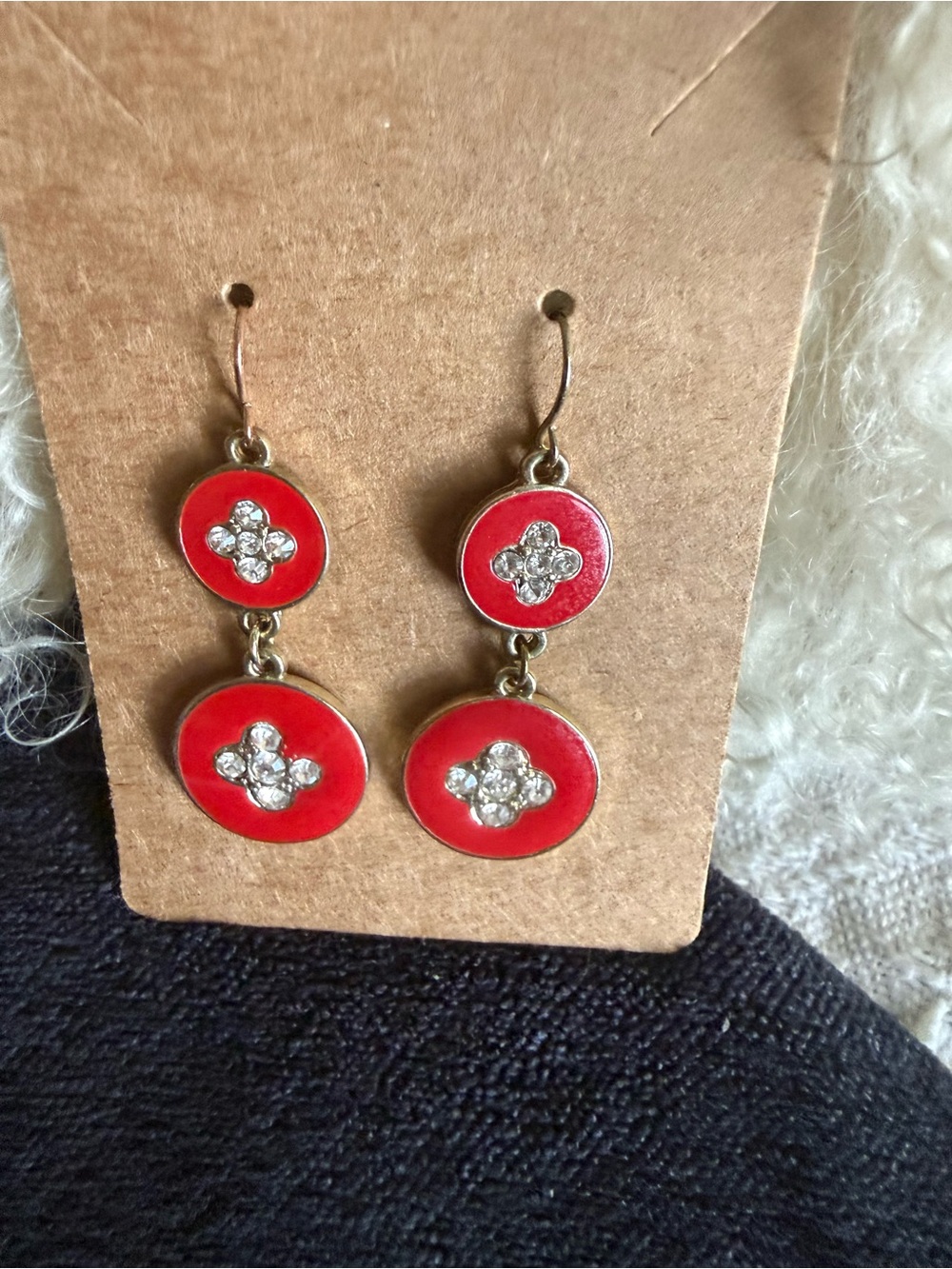 Red Enamel Drop Earrings with Crystal Accents